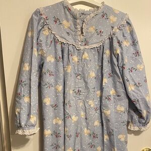 Women's Long Blue Floral Nightgown with Lace Trim